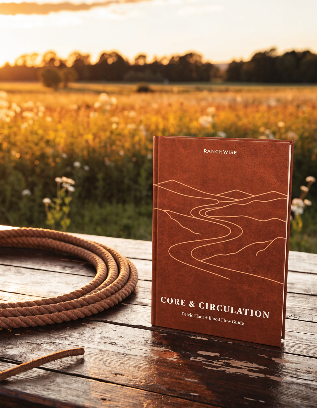Core & Circulation guidebook by RanchWise beside a leather rope on a ranch table